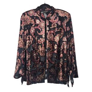 VTG Studio I Top SZ 12 Burnout Velvet Black Pink Frog‎ Clasp Whimsy Goth Paisley